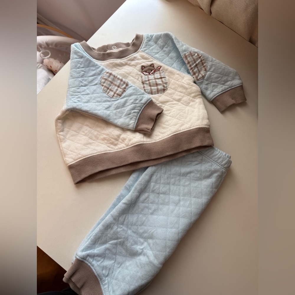 Little Me Blue and Cream Quilted matching set